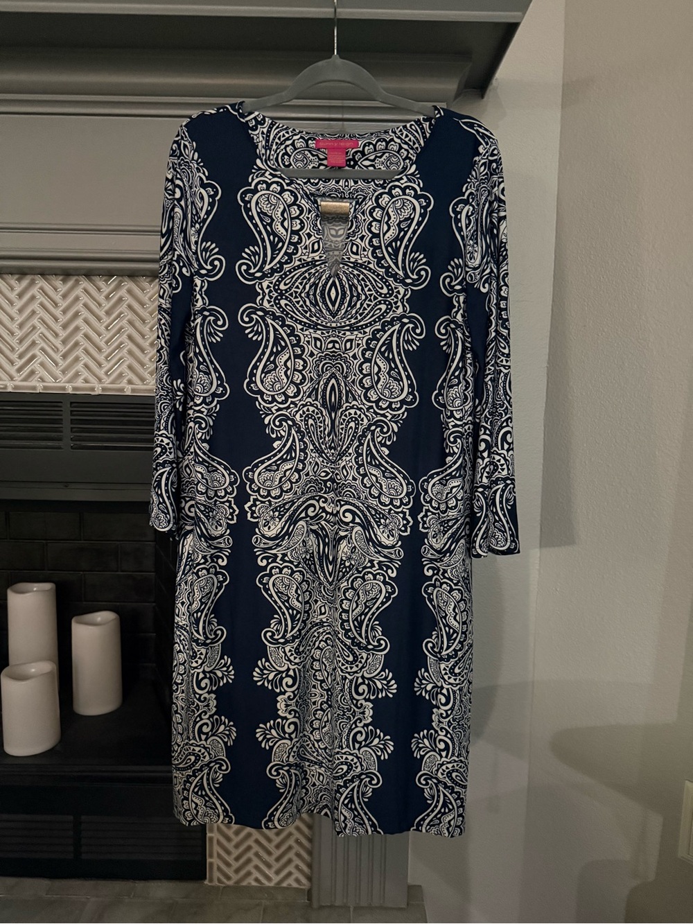 Sunny Leigh Navy and White Paisley Midi Dress